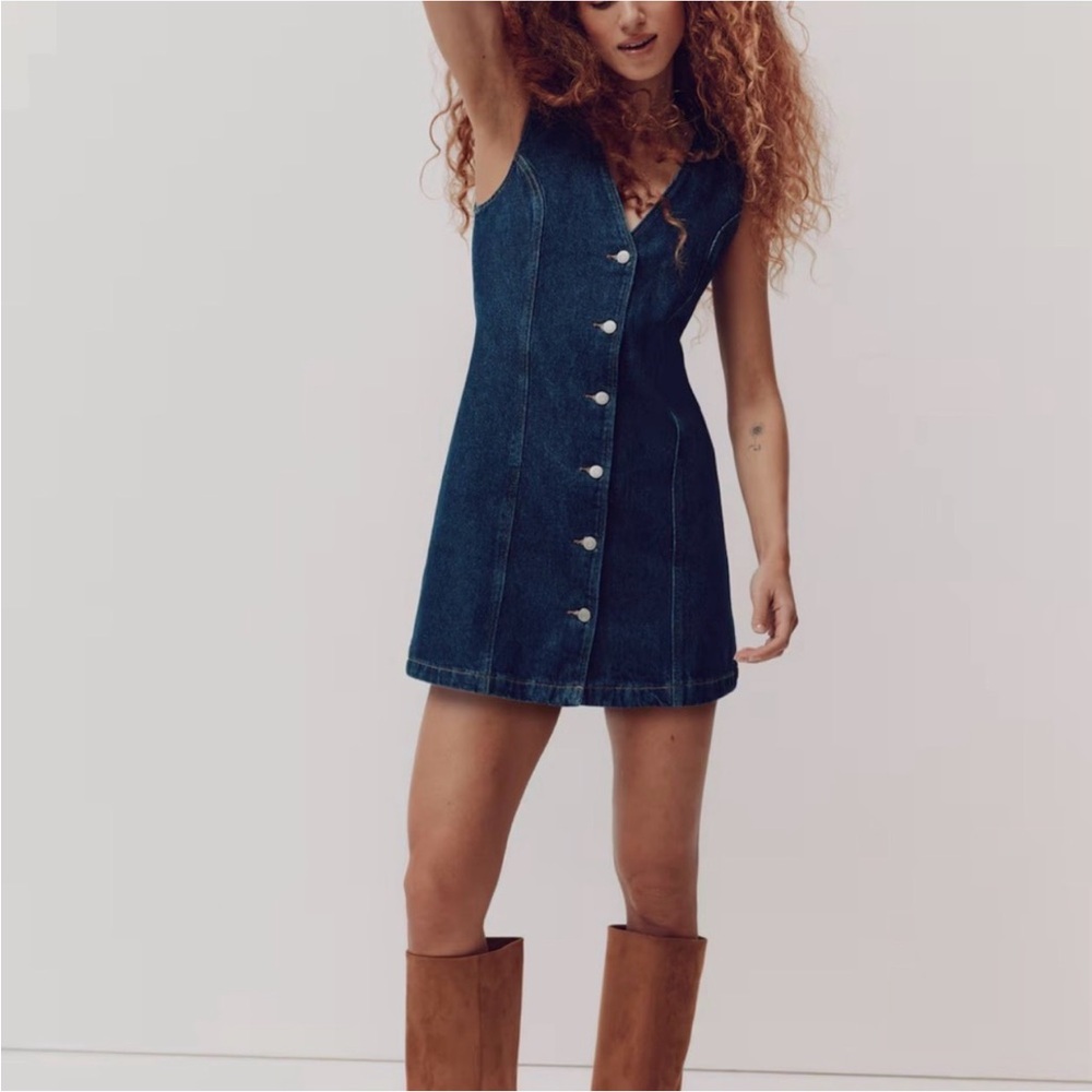 Habitual Dark Blue Denim Button-Front Mini Dress
